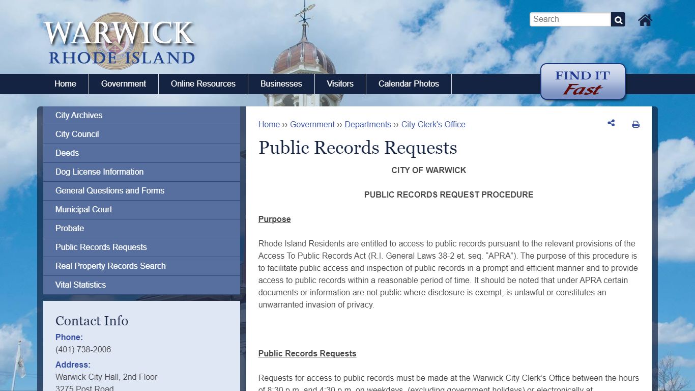 Public Records Requests | Warwick, Rhode Island