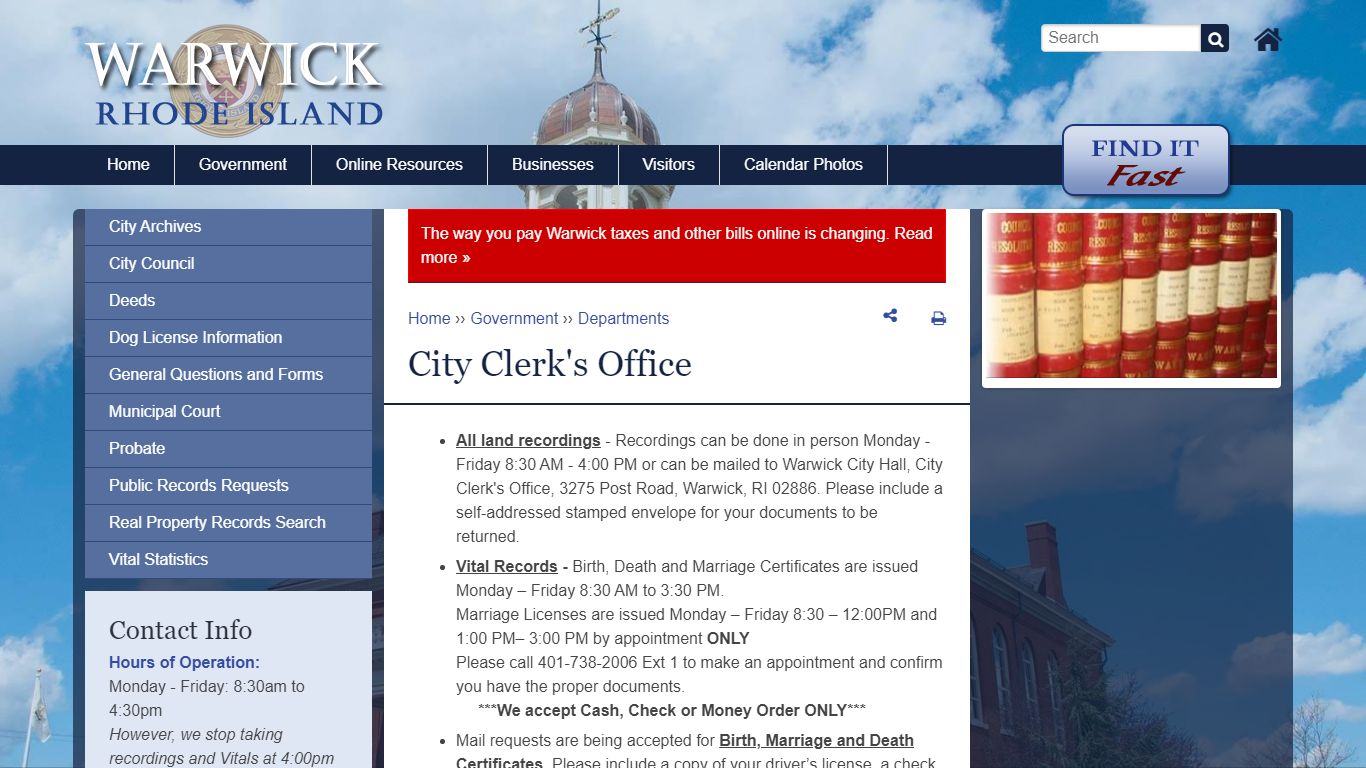 City Clerk's Office | Warwick, Rhode Island