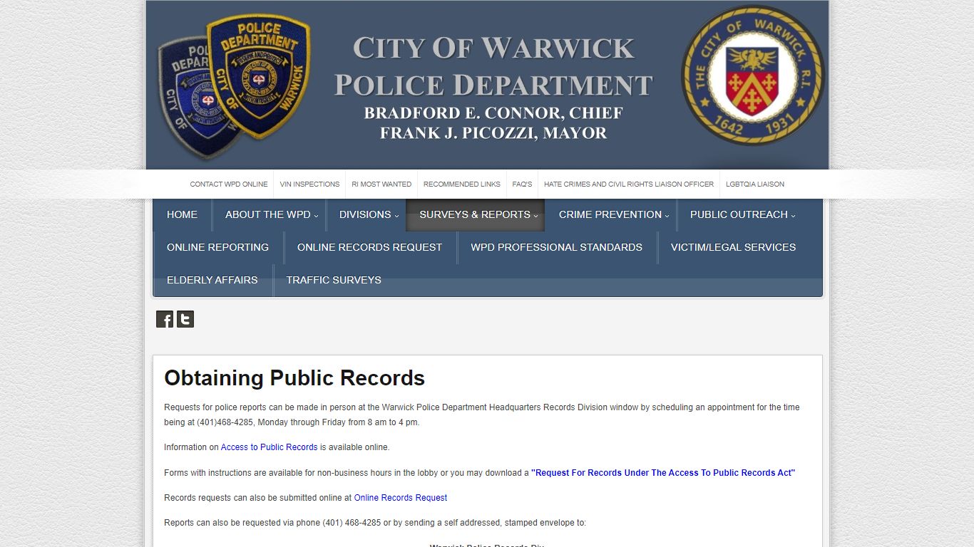 Public Records - Warwick Police Department